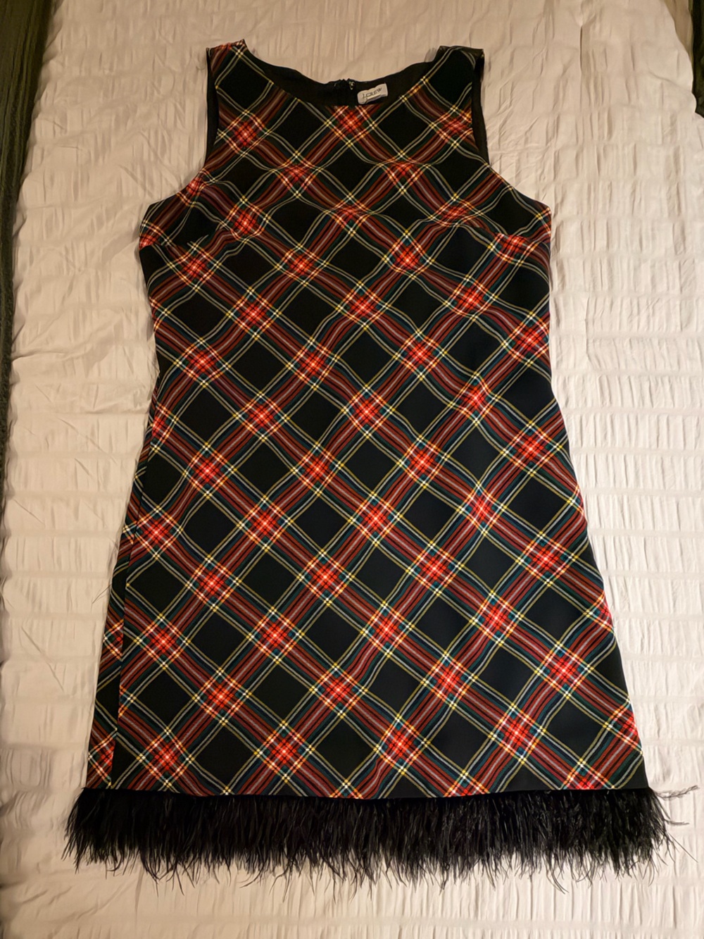 J. Crew - Tartan Plaid Jumper Dress with feather trim